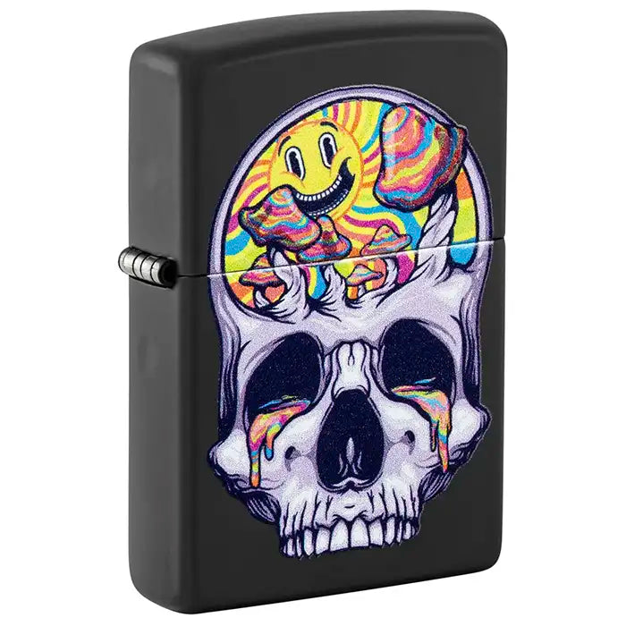 Zippo - Diseño de calavera con luz negra - Encendedor negro mate