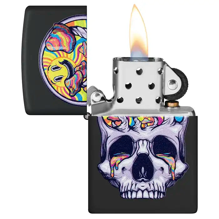 Zippo - Diseño de calavera con luz negra - Encendedor negro mate