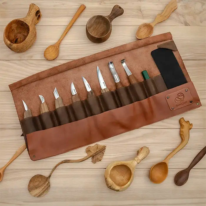 Juego de cuchillos para tallar madera de lujo - Estuche de cuero