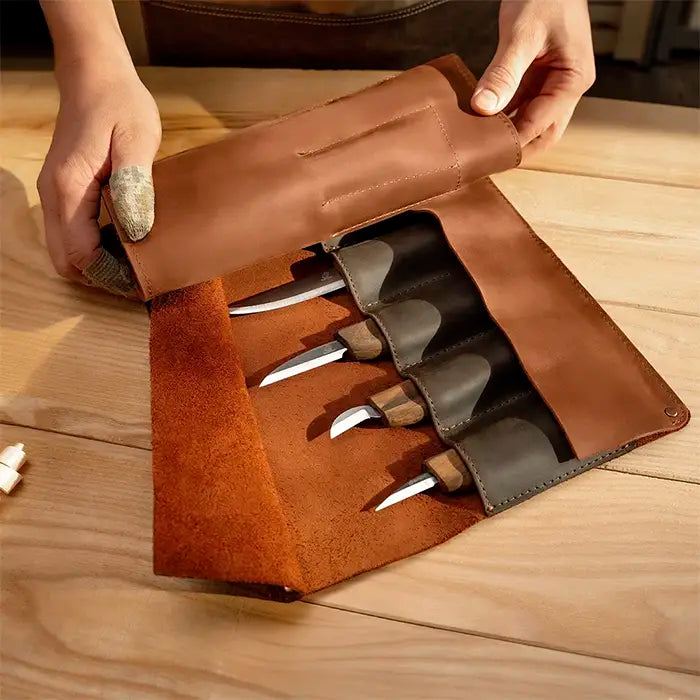 Juego de cuchillos para tallar madera de lujo - Estuche de cuero