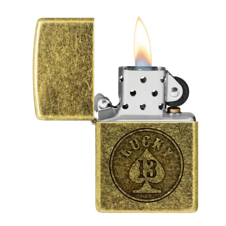 Zippo - Lucky 13 Motiv - Antique Brass Lighter