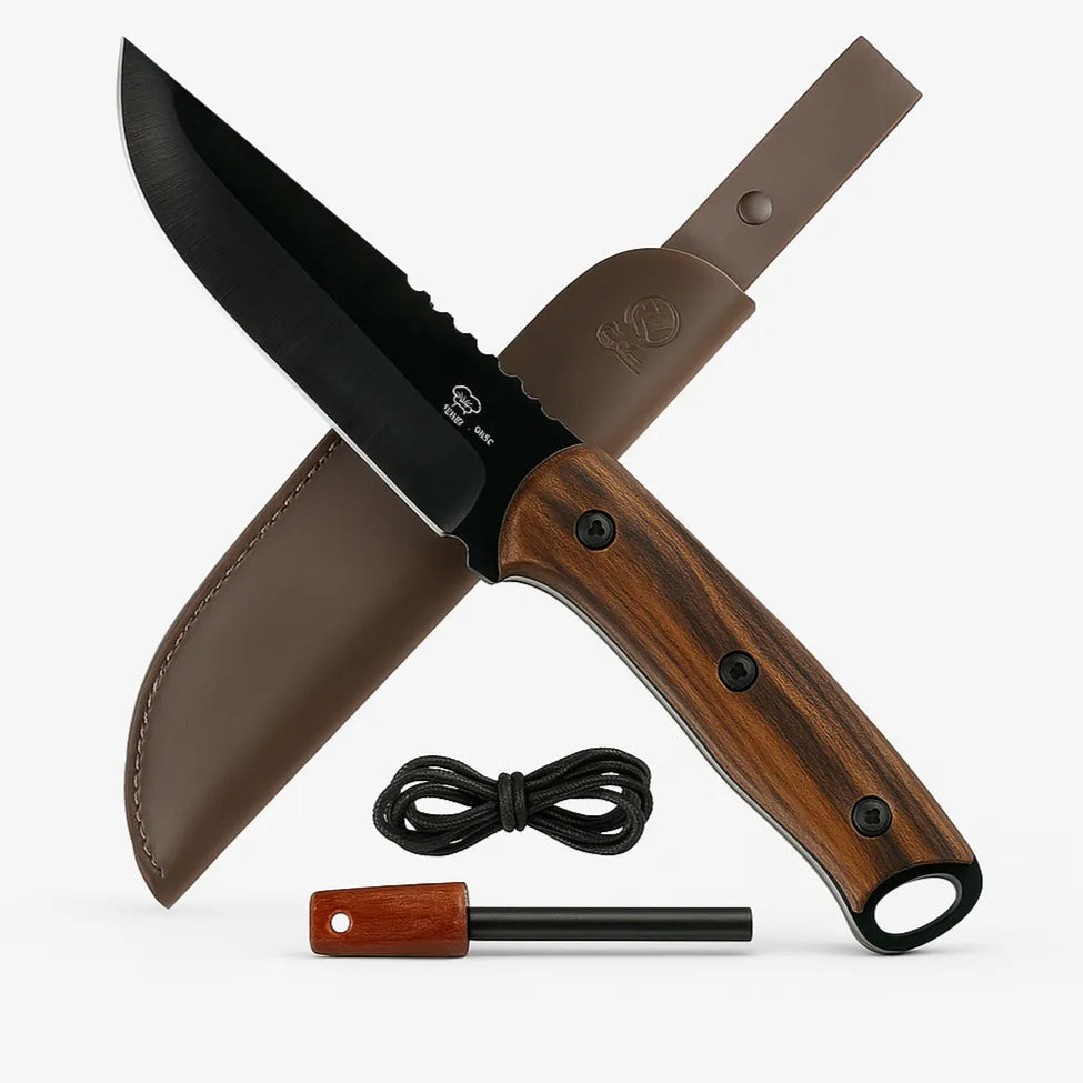 Dusk Turkniv - Karbonstål og Valnøtt med Tennstål og Paracord - Game-On.no