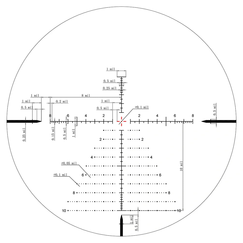 Keck Precision Kikkertsikte 2-12x50 FFPIR 30mm – Zero Stop, MIL, Belyst retikkel