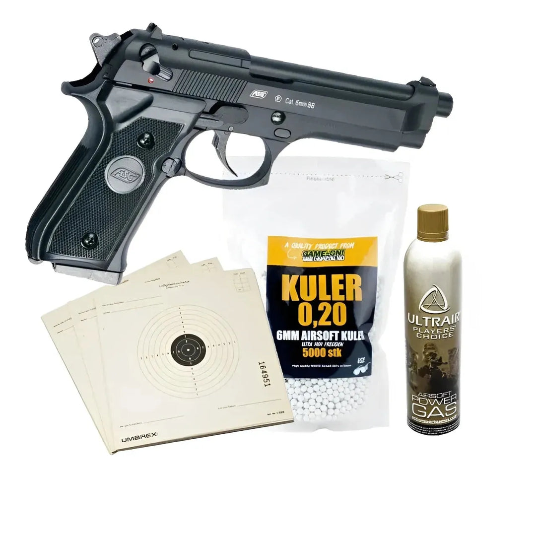 M9 Classic Softgunpistol med Blowback - Pakkesett - Game-On.no