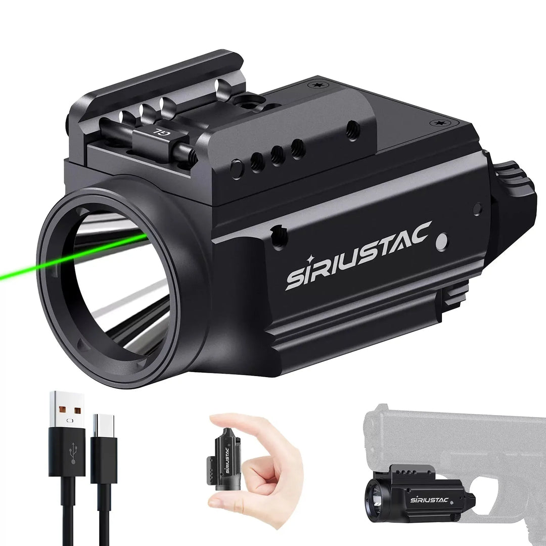 Micro Grønn Laser og Lykt (1000 Lumen) til Våpen - 21mm Rail - Oppladbar - Game-On.no