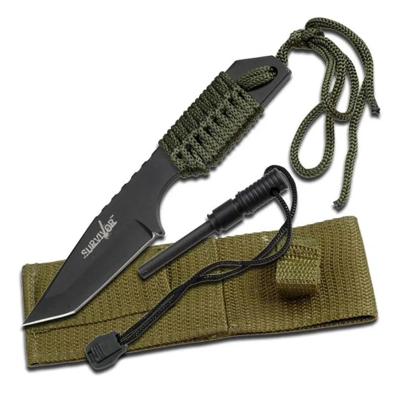 Cuchillo para exteriores Survivor con encendedor de fuego - Negro