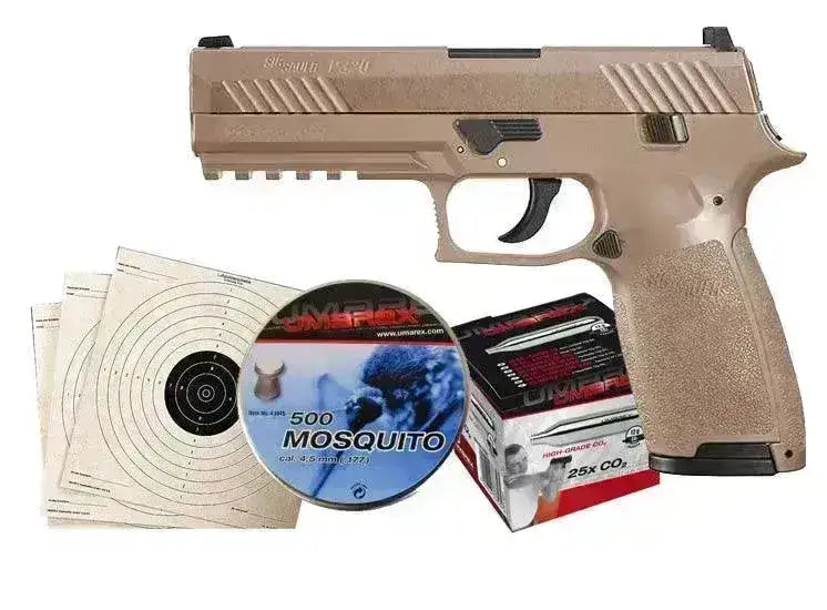 SIG Sauer P320 CO2 luftpistol pakkesett 4.5mm BB/Pellets Tan - Game-On.no
