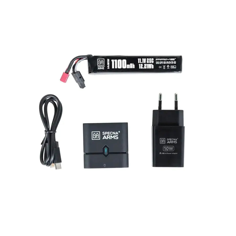 Specna Arms - Nano Lader Sett med 11.1V 1100mAh Li-Po Batteri - T-Deans Plugg - Game-On.no