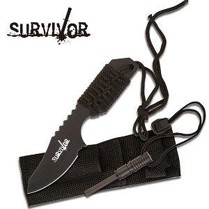 Survivor Outdoor Kniv med Firestarter - Sort - Game-On.no