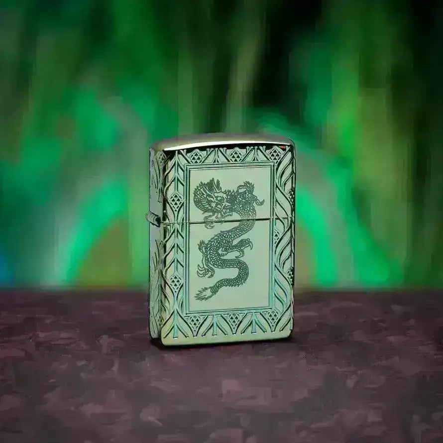Zippo Lighter - Green Elegant Dragon - Armor 360 Degree Limited - Game-On.no