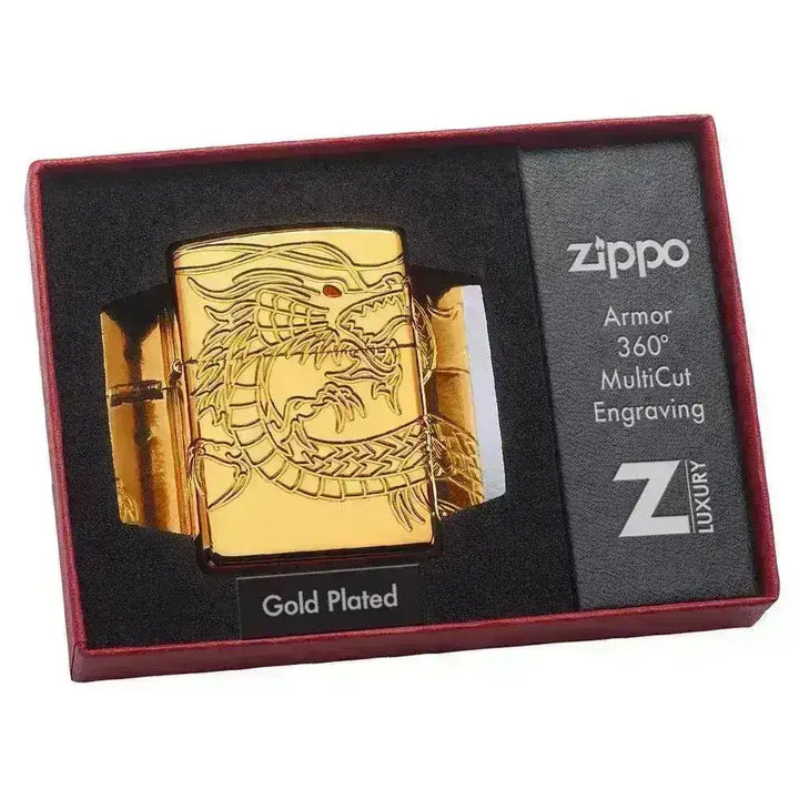 Zippo Lighter - Red Eyed Dragon - 360 Degree Gold-Plate Limited - Lighte - Game-On.no