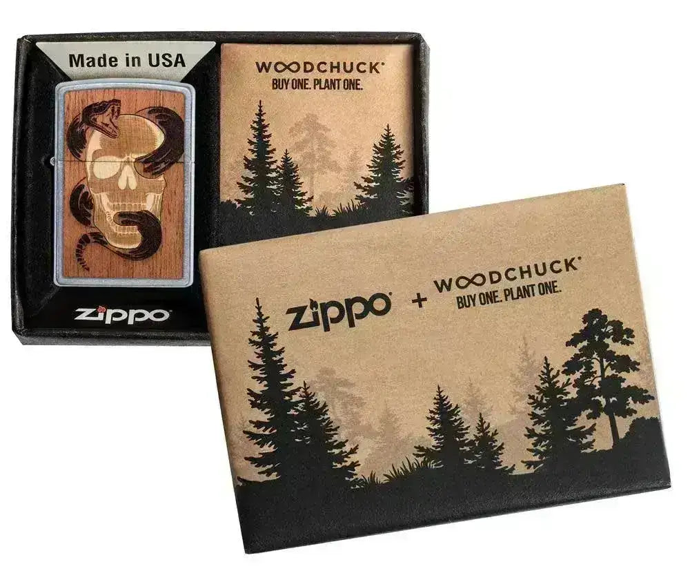 Zippo Lighter - WOODCHUCK USA Slange og Hodeskalle - Game-On.no