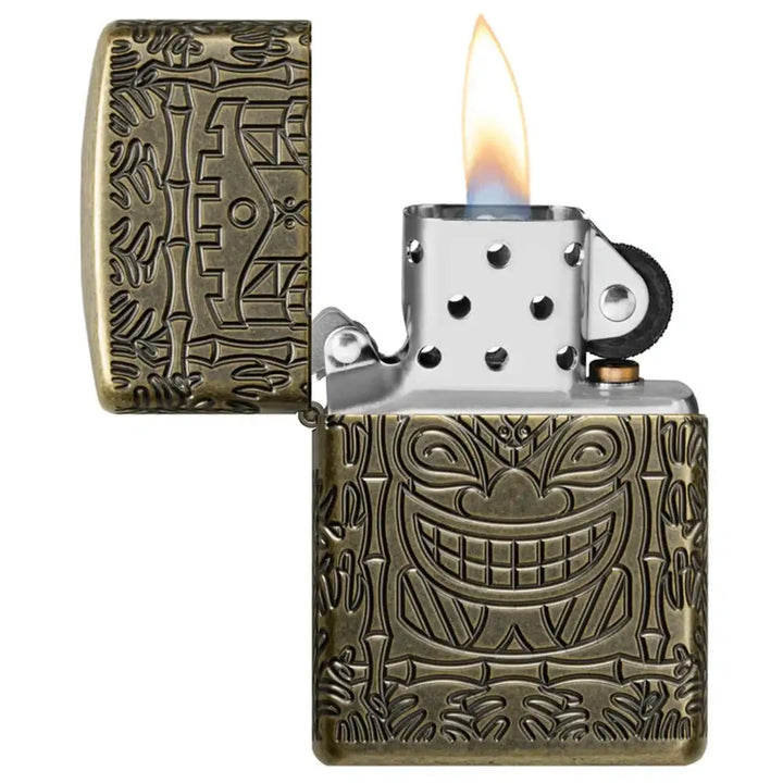 Zippo - Tiki Design Armor® - Antique Brass Lighter - Game-On.no